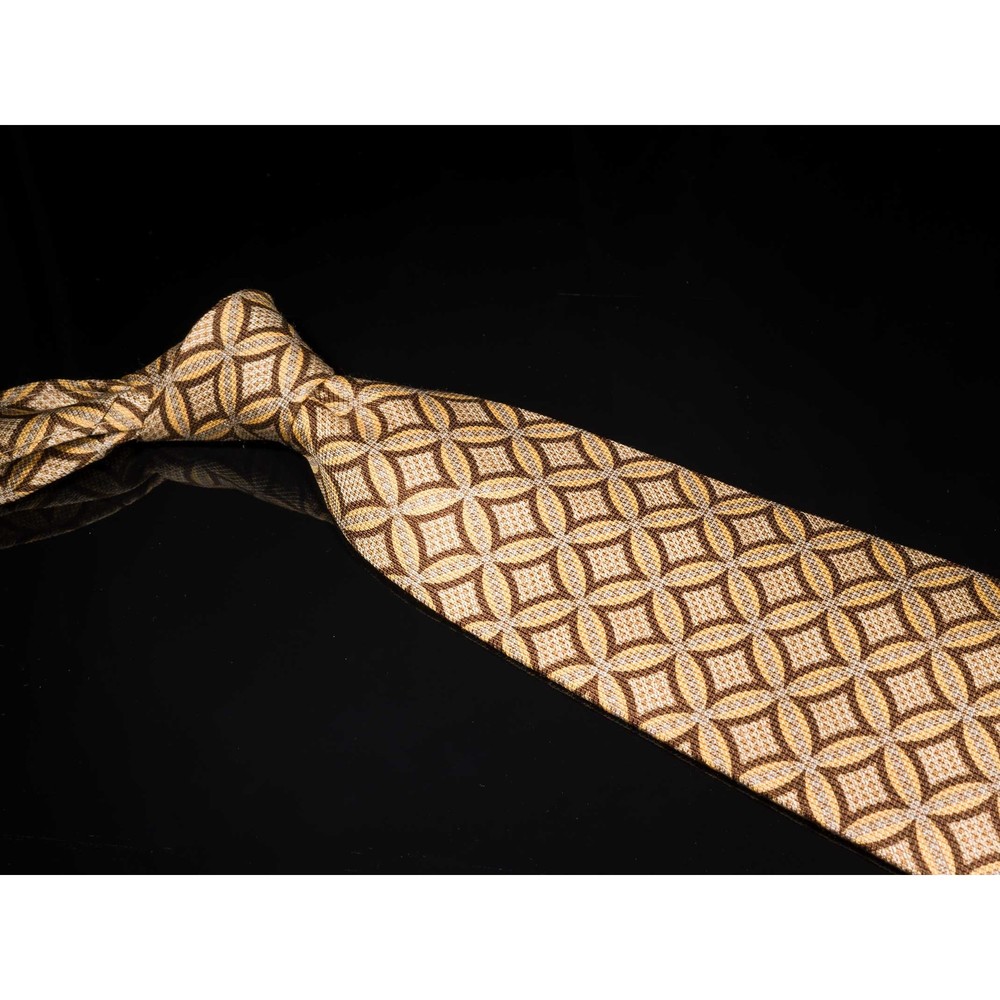 Countess Mara 100% Silk Tie Tan Brown Circle Pattern Mens Designer Necktie